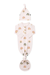 Knotted Day Gown with Hat Set in Retro Rainbow