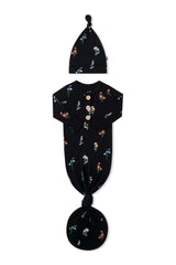 Knotted Day Gown with Hat Set in Midnight Wildflower