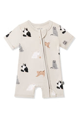 Zipper Shortall Romper in Fluffy Cat