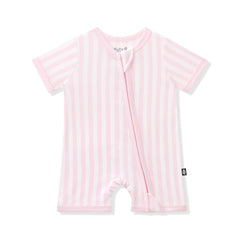 Zipper Shortall Romper in Small Sakura Stripe