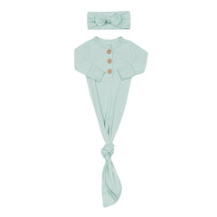 Knotted Day Gown with Bow Set in Sage