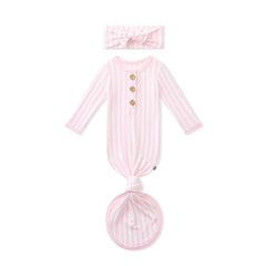 Knotted Day Gown with Bow Set in Small Sakura Stripe