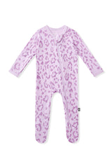 Zippered Footie in Thistle Leopard