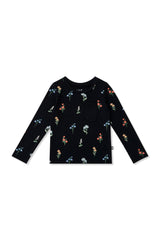Long Sleeve Toddler Crew Neck Tee in Midnight Wildflower