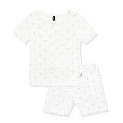Pointelle Short Sleeve Set in Sweet Blue Bow