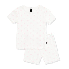 Pointelle Short Sleeve Set in Sweet Pink Bow