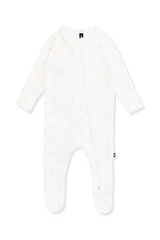Pointelle Zippered Footie in Sweet Pink Bow
