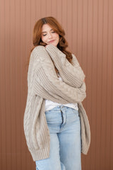Cable Knit Adult Cardigan in Almond