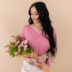 Women's Oversized V-Neck Tee in Apple Blossom