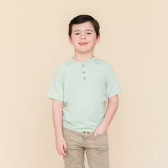 Short Sleeve Toddler Henley Tee in Basil