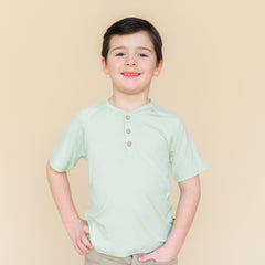 Short Sleeve Toddler Henley Tee in Basil