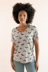 Women's Oversized V-Neck Tee in Bats