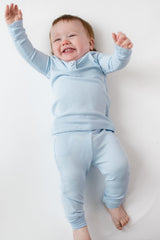 Ribbed Infant Henley Set in Breeze