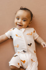 Zipper Shortall Romper in Dachshund