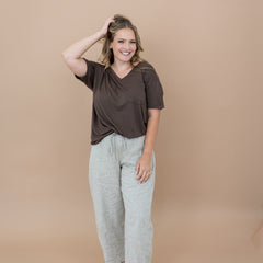 Women's Oversized V-Neck Tee in Espresso
