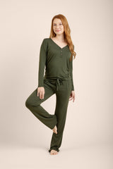 Women's Long Sleeve Henley Tee in Fir
