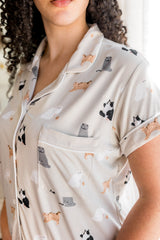 Women's Short Sleeve Pajama Set in Fluffy Cat