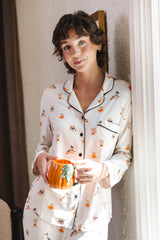 Long-Sleeved Women's Pajama Set in Halloween Teddy