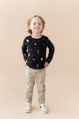 Long Sleeve Toddler Crew Neck Tee in Halloween Friends