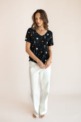Women's Oversized V-Neck Tee in Halloween Friends