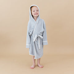 Hooded Bath Robe in Storm with Cloud Trim