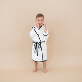 Hooded Bath Robe in Cloud with Midnight Trim