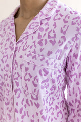 Long-Sleeved Women's Pajama Set in Thistle Leopard