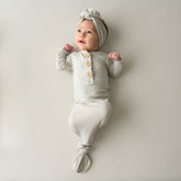 Knotted Day Gown with Bow Set in Oat