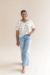Women's Oversized V-Neck Tee in Mickey Mouse and Friends
