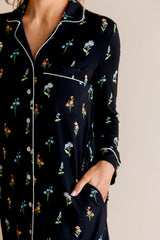 Long Sleeve Women’s Nightshirt in Midnight Wildflower
