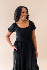 Women’s Smocked Dress in Midnight