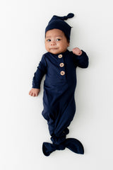 Knotted Day Gown with Hat Set in Navy
