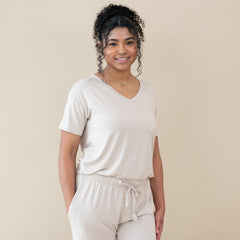 Women's Oversized V-Neck Tee in Oat