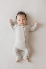 Ribbed Zipper Romper in Oat