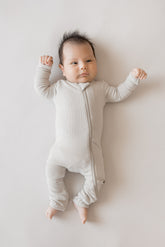 Ribbed Zipper Romper in Oat