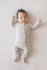Ribbed Zipper Romper in Oat