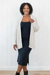 Cable Knit Adult Cardigan in Oat