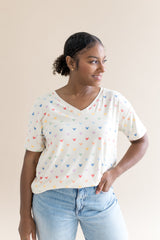 Women's Oversized V-Neck Tee in Pastel Mickey Mouse