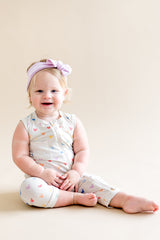 Zippered Sleeveless Romper in Pastel Mickey Mouse