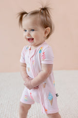 Zipper Shortall Romper in Sakura Ice Cream