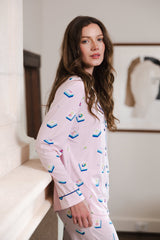 Long-Sleeved Women's Pajama Set in Sakura Mahjong