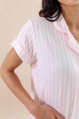 Women's Short Sleeve Cropped Pajama Set in Small Sakura Stripe