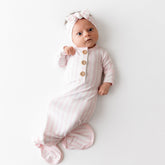 Knotted Day Gown with Bow Set in Small Sakura Stripe