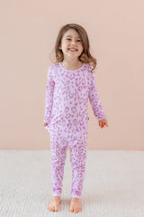 Long Sleeve Pajamas in Thistle Leopard