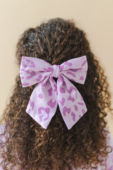 Large Alligator Clip Bow in Thistle Leopard
