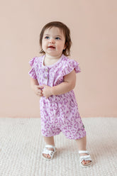Flutter Sleeve Romper in Thistle Leopard