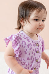 Flutter Sleeve Romper in Thistle Leopard