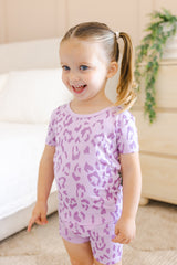 Short Sleeve Pajamas in Thistle Leopard