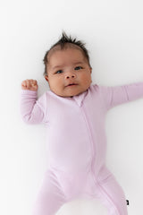 Ribbed Zipper Footie in Thistle