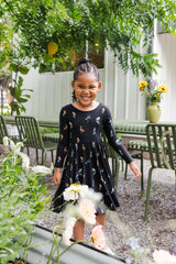 Long Sleeve Twirl Dress in Midnight Wildflower